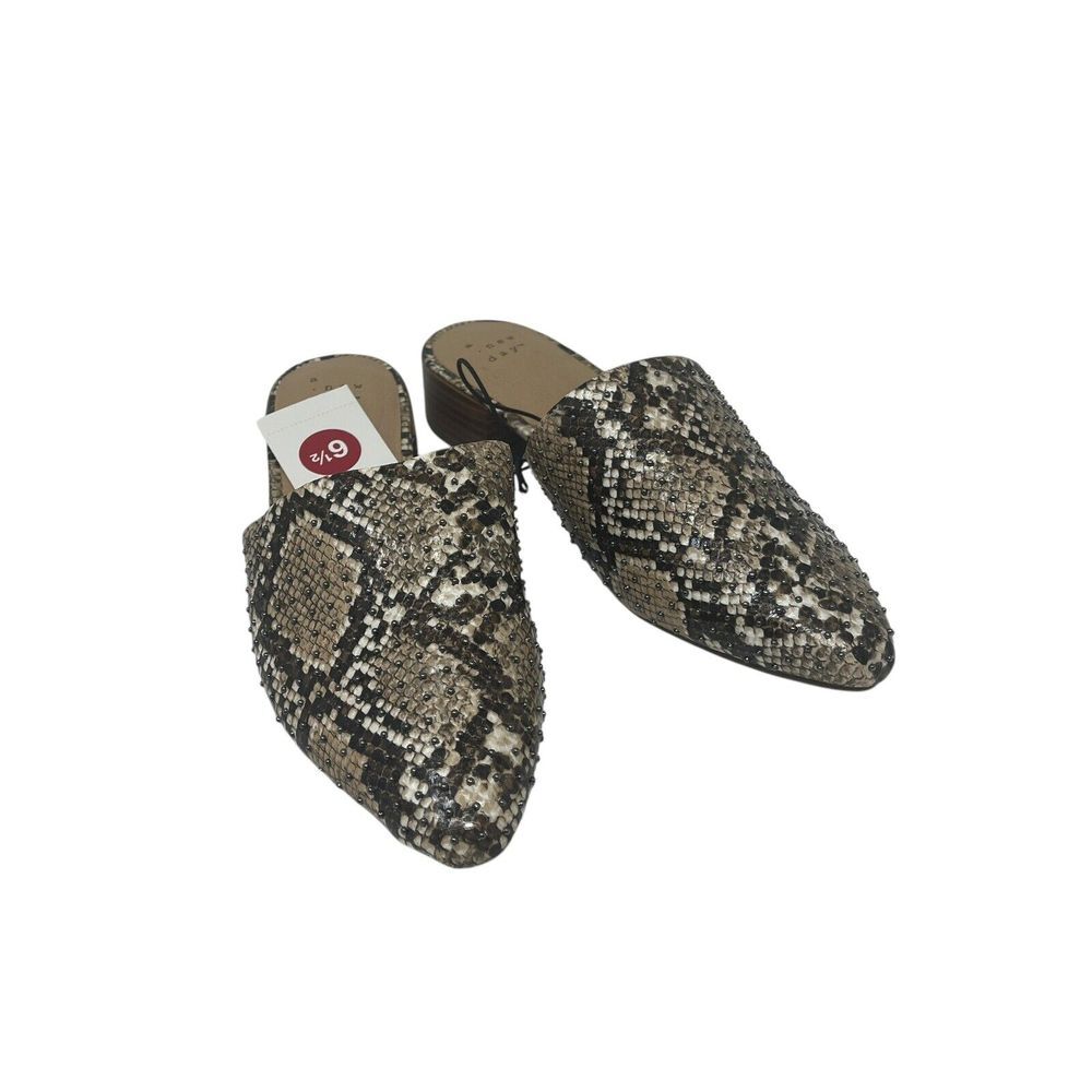NEW Women's Codi Faux‎ Leather Snake Print Studden Mules 6.5 Taupe A New Day